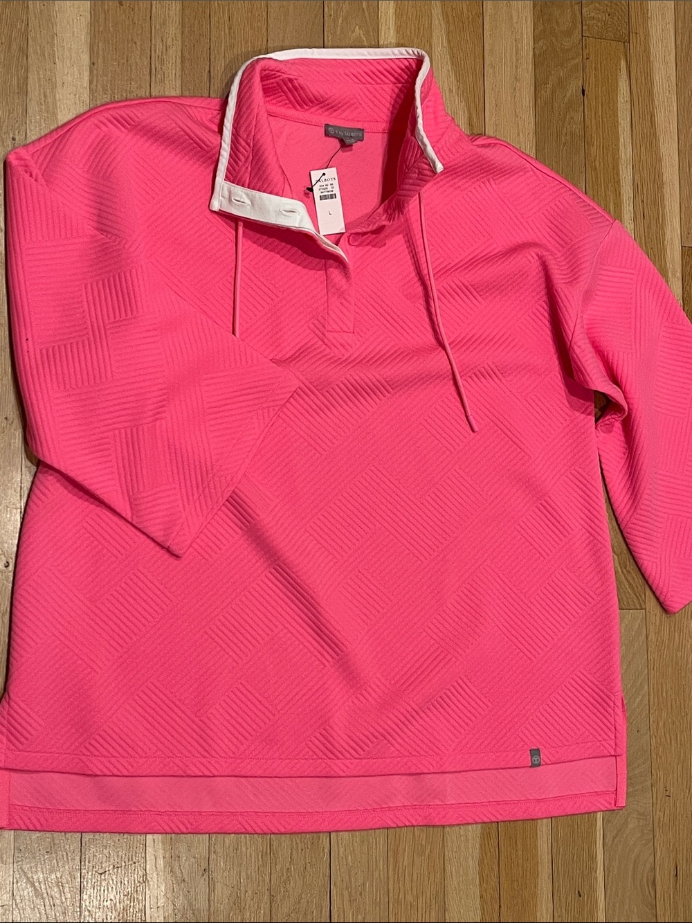 T by Talbots Hot Pink Quilted Pullover with White Trim large … NWT